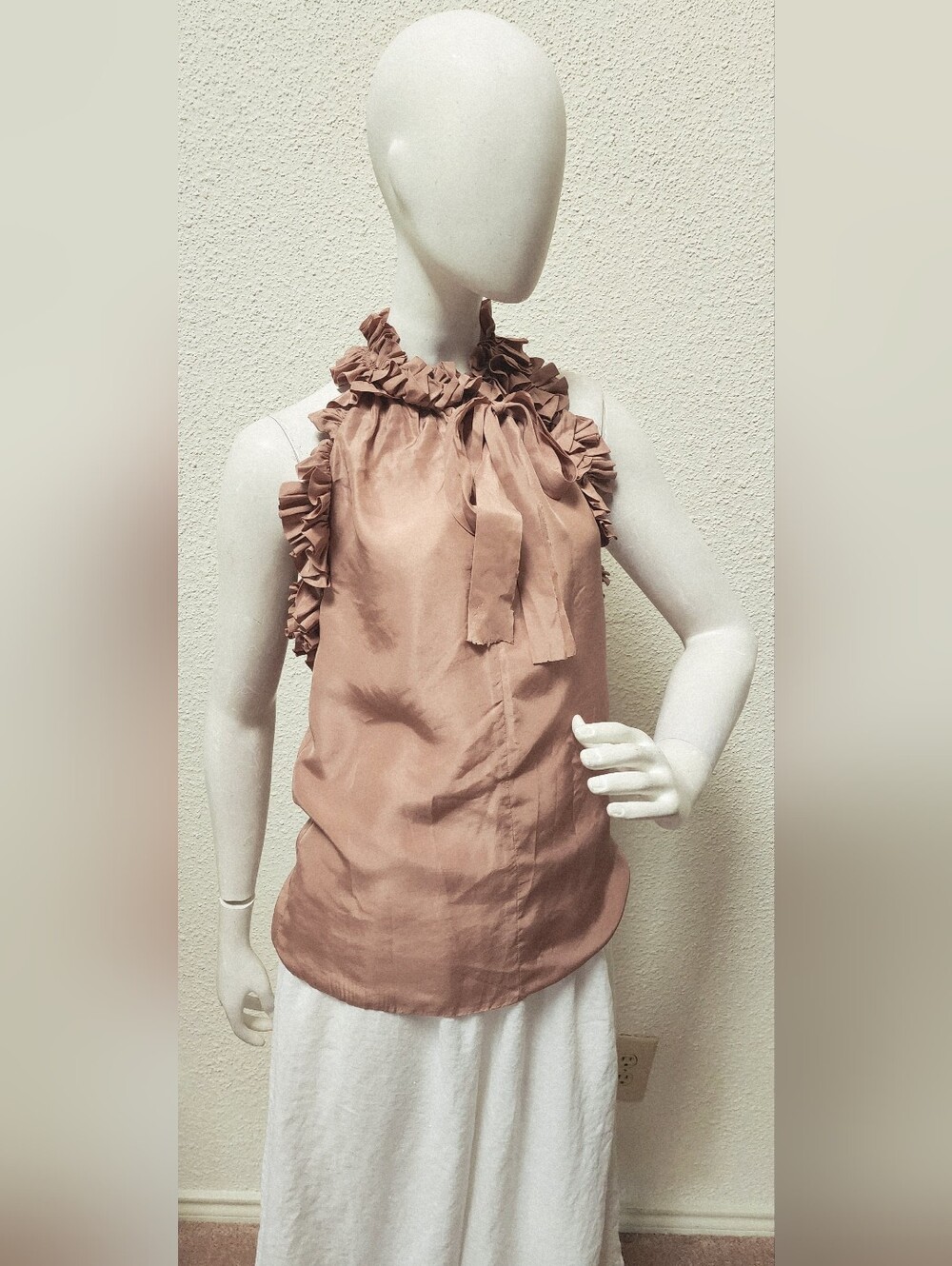 Robert Rodriguez Blush Ruffled Tie-Neck Sleeveless Blouse Size 0